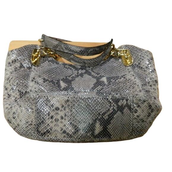 Michael Kors Gray Python Design Handbag Purse w Dust Cover - Picture 2 of 7